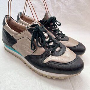 John Fluevog sneakers Easton Run Wild US mens 11 black metallic beige blue shoes